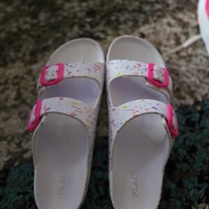 The Children's Place White Sandals with Pink Buckles